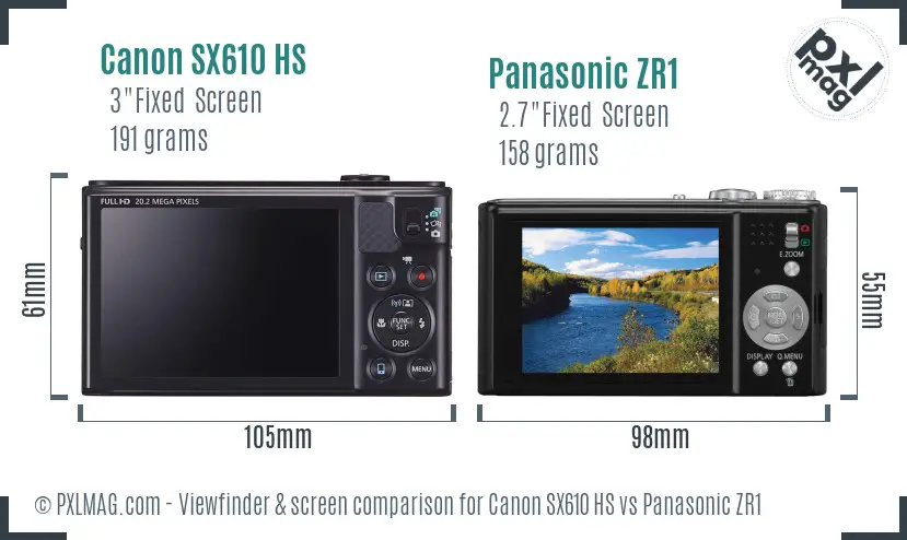 Canon SX610 HS vs Panasonic ZR1 Screen and Viewfinder comparison