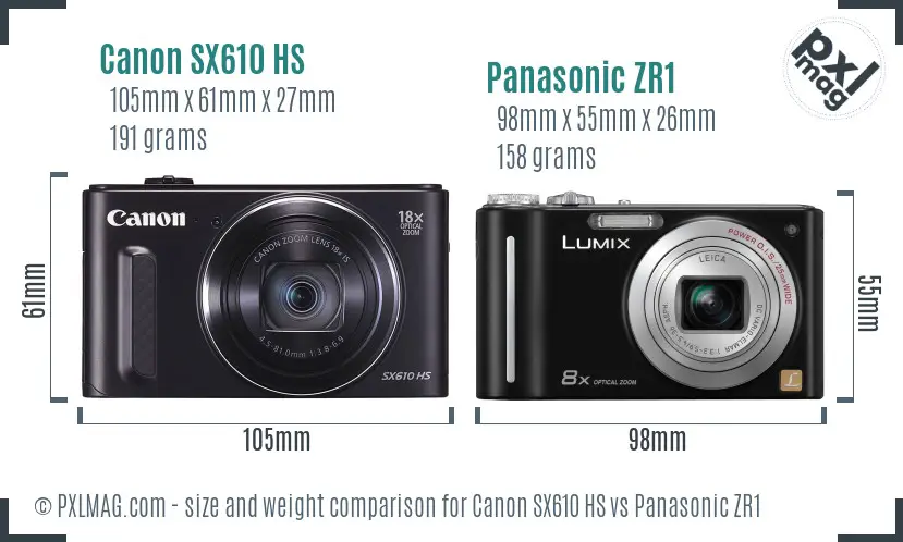 Canon SX610 HS vs Panasonic ZR1 size comparison