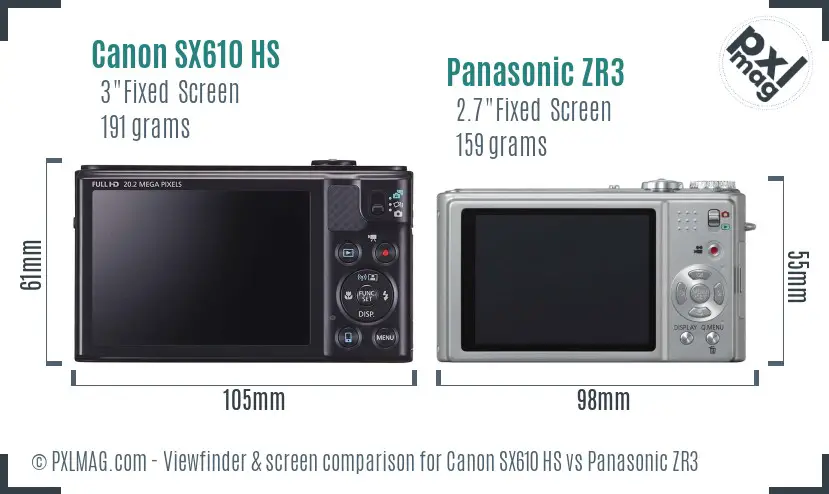 Canon SX610 HS vs Panasonic ZR3 Screen and Viewfinder comparison