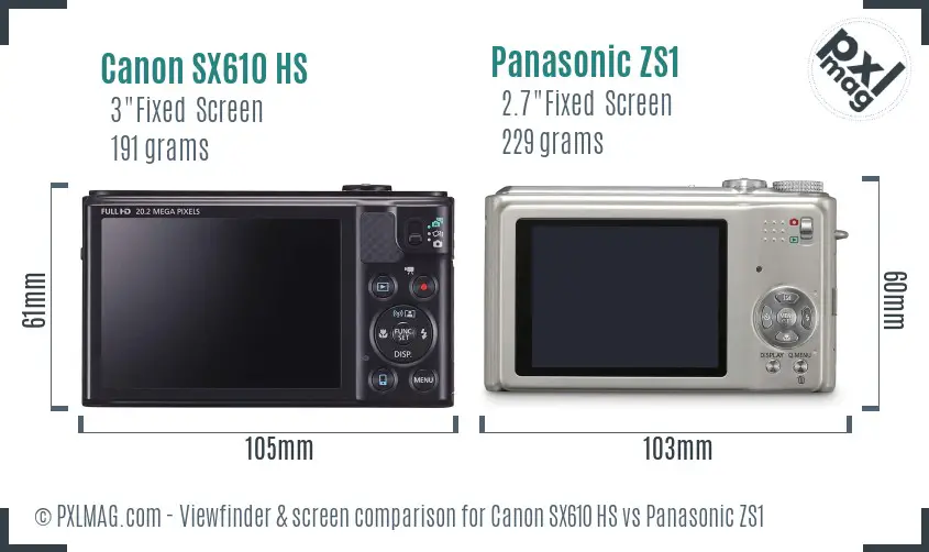 Canon SX610 HS vs Panasonic ZS1 Screen and Viewfinder comparison