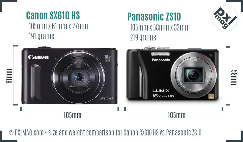 Canon SX610 HS vs Panasonic ZS10 size comparison Canon SX610 HS vs Panasonic ZS10 size comparison