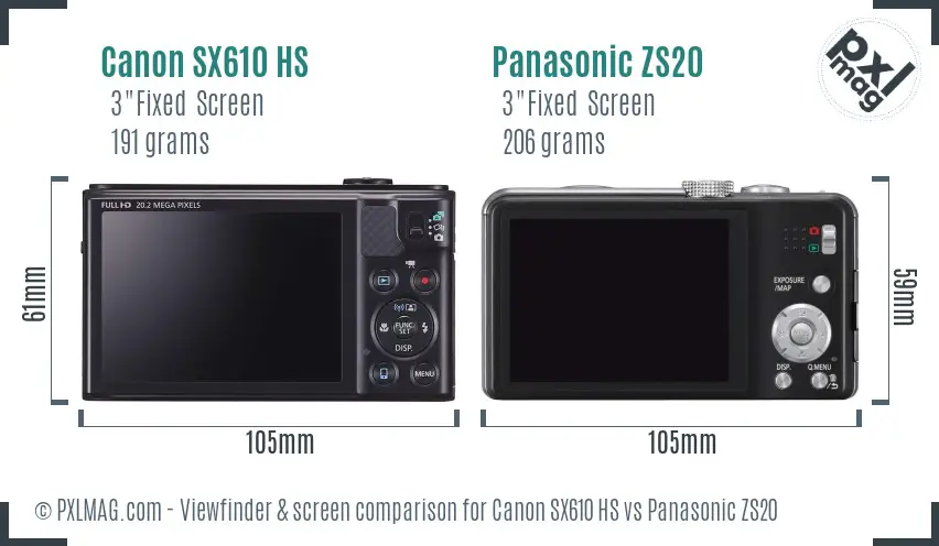 Canon SX610 HS vs Panasonic ZS20 Screen and Viewfinder comparison