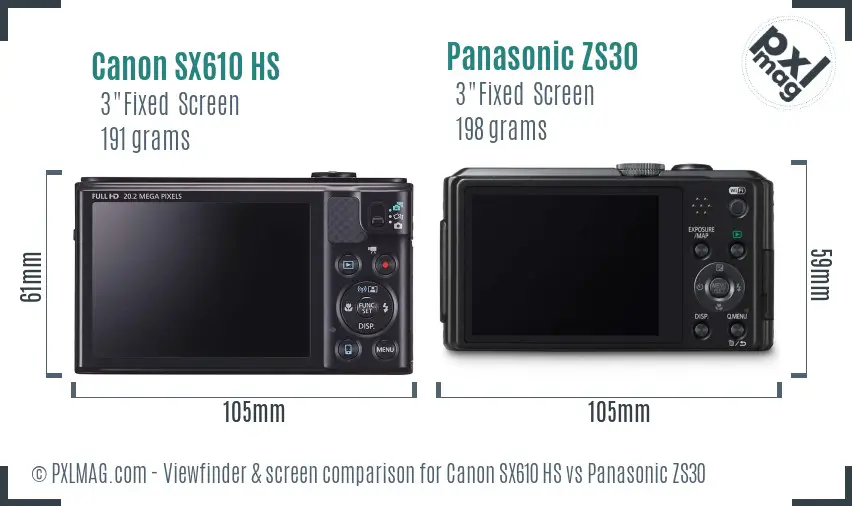 Canon SX610 HS vs Panasonic ZS30 Screen and Viewfinder comparison Canon SX610 HS vs Panasonic ZS30 Screen and Viewfinder comparison