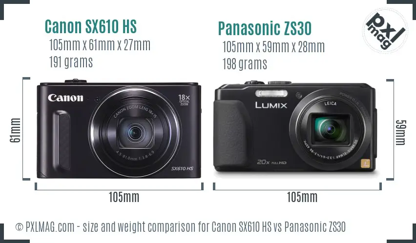 Canon SX610 HS vs Panasonic ZS30 size comparison Canon SX610 HS vs Panasonic ZS30 size comparison