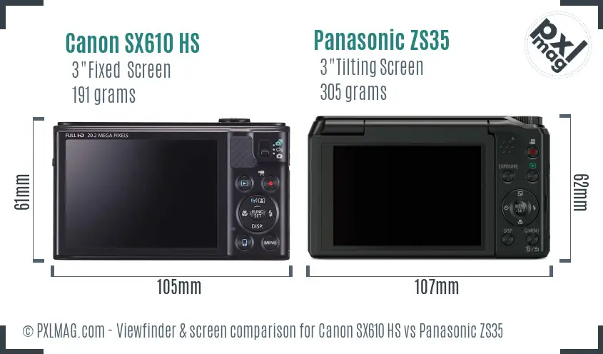Canon SX610 HS vs Panasonic ZS35 Screen and Viewfinder comparison