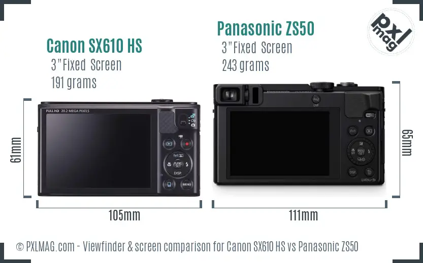 Canon SX610 HS vs Panasonic ZS50 Screen and Viewfinder comparison Canon SX610 HS vs Panasonic ZS50 Screen and Viewfinder comparison