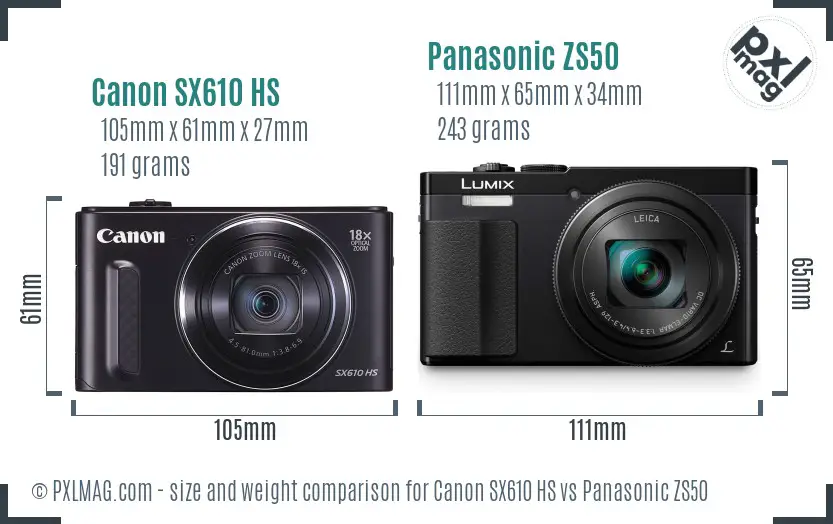 Canon SX610 HS vs Panasonic ZS50 size comparison Canon SX610 HS vs Panasonic ZS50 size comparison