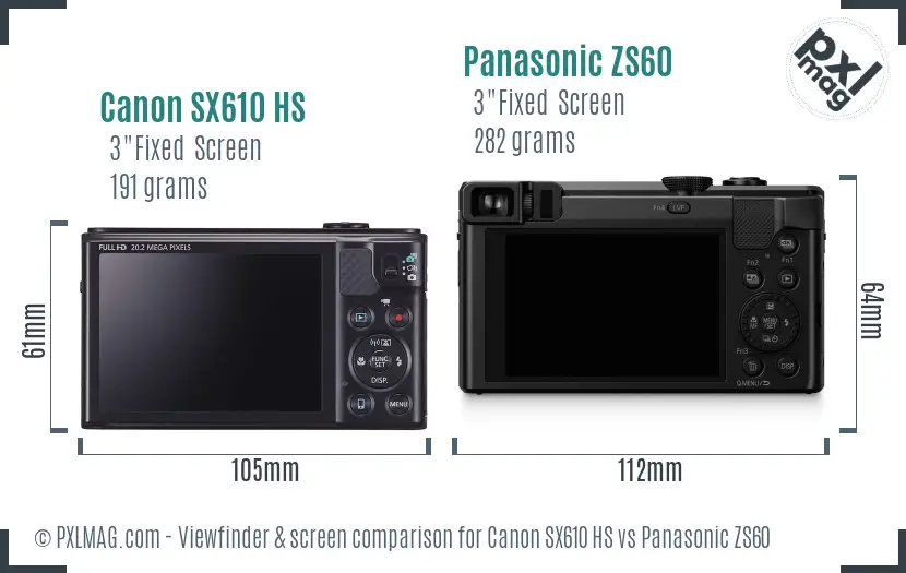 Canon SX610 HS vs Panasonic ZS60 Screen and Viewfinder comparison