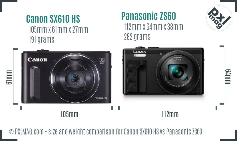 Canon SX610 HS vs Panasonic ZS60 size comparison