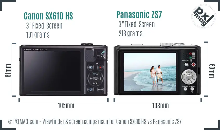 Canon SX610 HS vs Panasonic ZS7 Screen and Viewfinder comparison