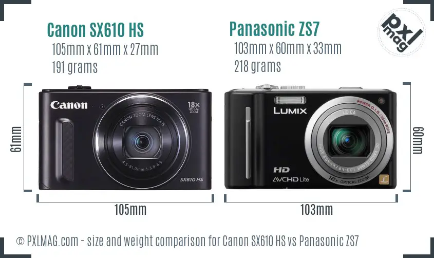 Canon SX610 HS vs Panasonic ZS7 size comparison
