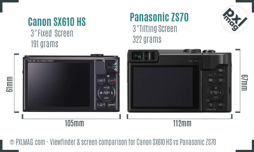 Canon SX610 HS vs Panasonic ZS70 Screen and Viewfinder comparison