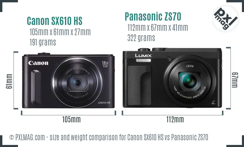 Canon SX610 HS vs Panasonic ZS70 size comparison