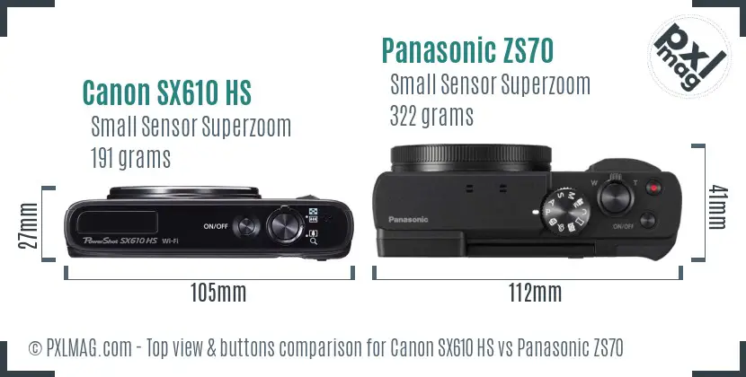 Canon SX610 HS vs Panasonic ZS70 top view buttons comparison