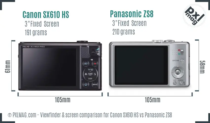 Canon SX610 HS vs Panasonic ZS8 Screen and Viewfinder comparison