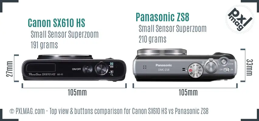 Canon SX610 HS vs Panasonic ZS8 top view buttons comparison