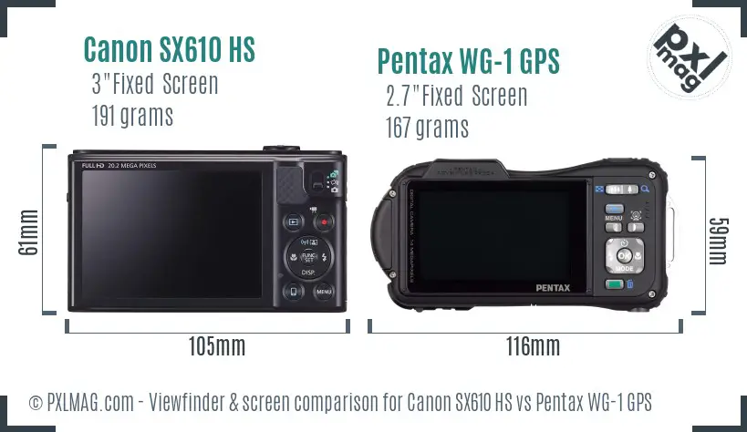 Canon SX610 HS vs Pentax WG-1 GPS Screen and Viewfinder comparison