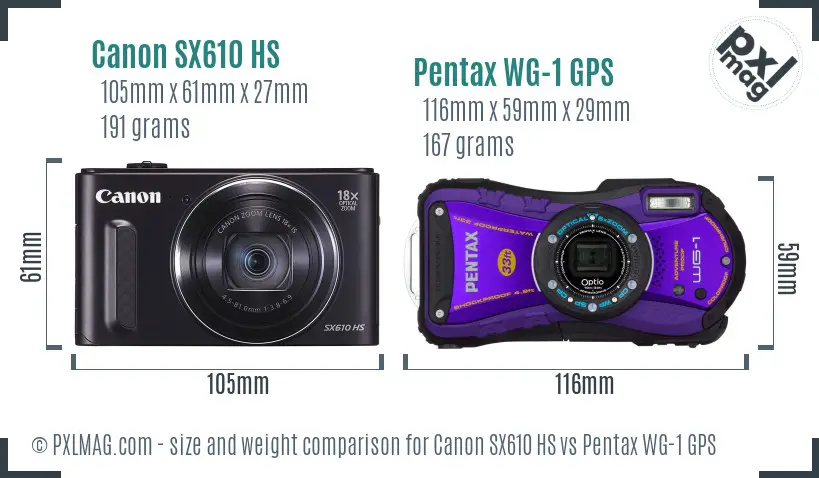 Canon SX610 HS vs Pentax WG-1 GPS size comparison