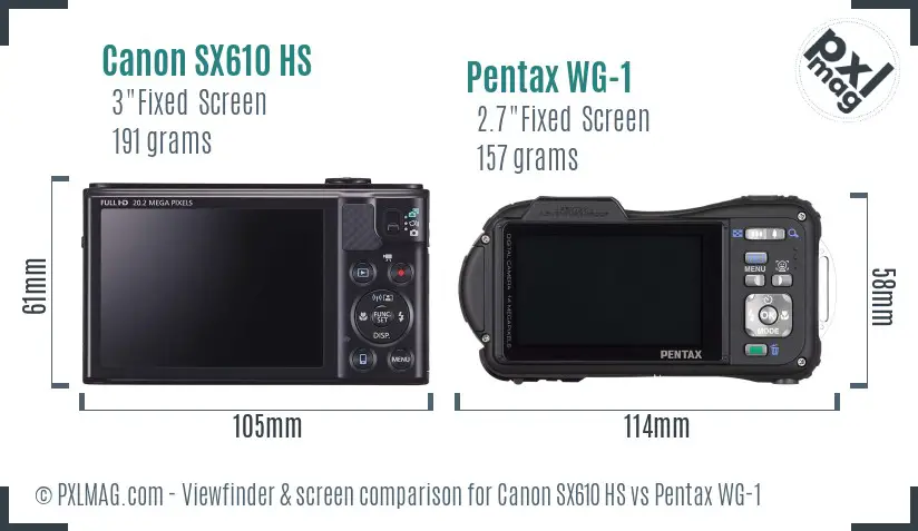 Canon SX610 HS vs Pentax WG-1 Screen and Viewfinder comparison