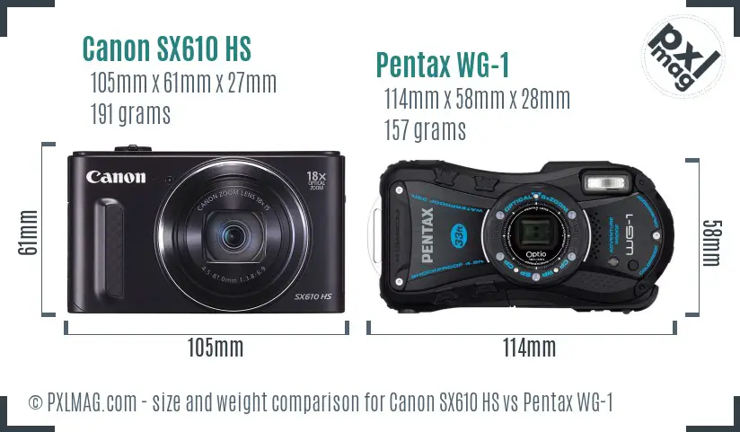 Canon SX610 HS vs Pentax WG-1 size comparison