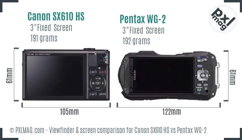 Canon SX610 HS vs Pentax WG-2 Screen and Viewfinder comparison