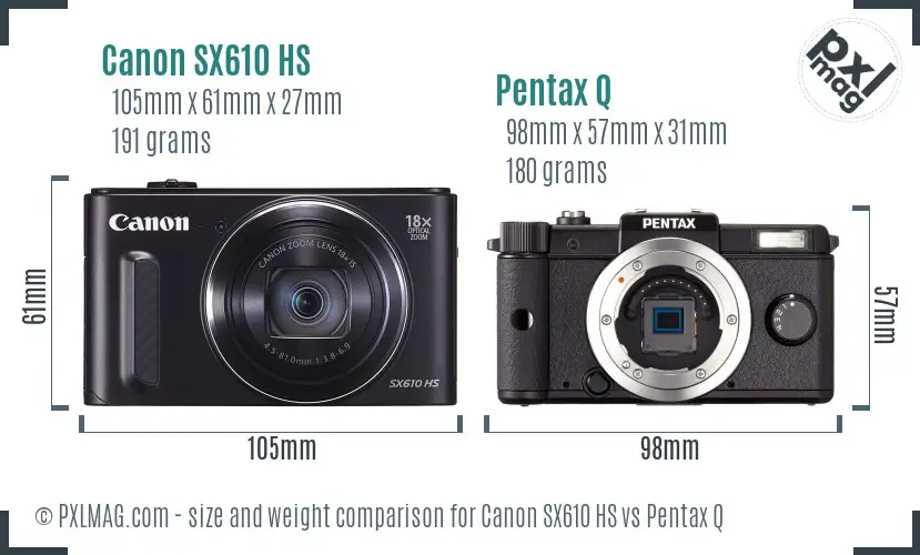 Canon SX610 HS vs Pentax Q size comparison