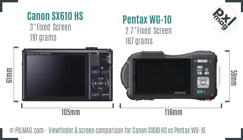 Canon SX610 HS vs Pentax WG-10 Screen and Viewfinder comparison