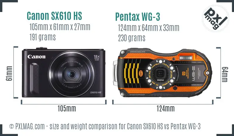 Canon SX610 HS vs Pentax WG-3 size comparison Canon SX610 HS vs Pentax WG-3 size comparison