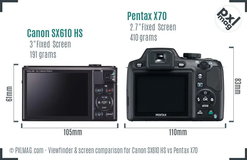 Canon SX610 HS vs Pentax X70 Screen and Viewfinder comparison Canon SX610 HS vs Pentax X70 Screen and Viewfinder comparison