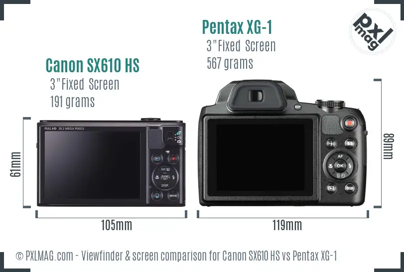 Canon SX610 HS vs Pentax XG-1 Screen and Viewfinder comparison Canon SX610 HS vs Pentax XG-1 Screen and Viewfinder comparison