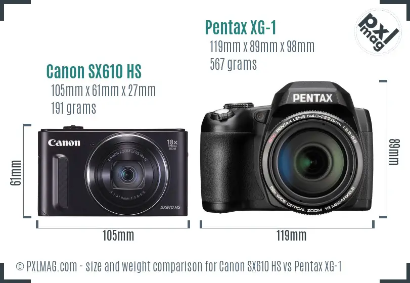 Canon SX610 HS vs Pentax XG-1 size comparison Canon SX610 HS vs Pentax XG-1 size comparison