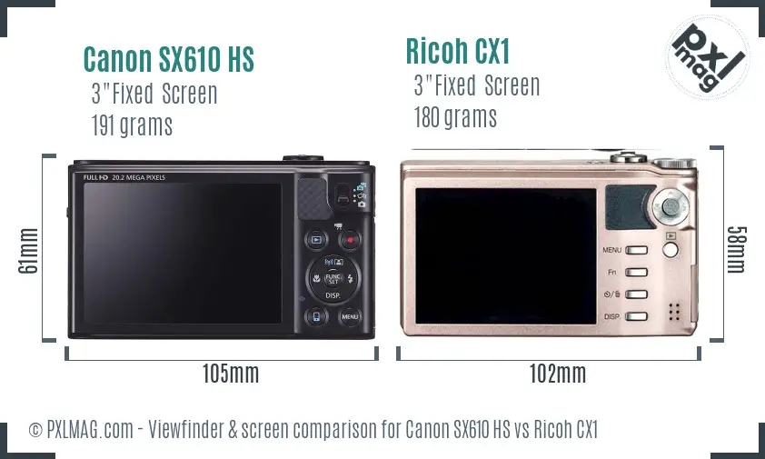 Canon SX610 HS vs Ricoh CX1 Screen and Viewfinder comparison Canon SX610 HS vs Ricoh CX1 Screen and Viewfinder comparison
