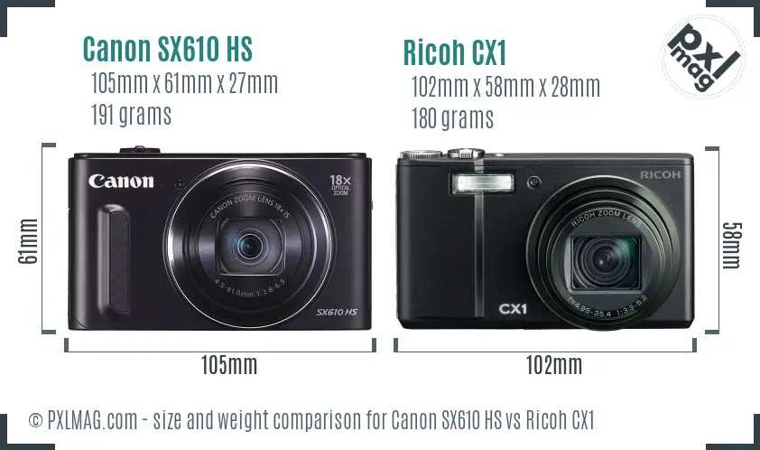 Canon SX610 HS vs Ricoh CX1 size comparison Canon SX610 HS vs Ricoh CX1 size comparison