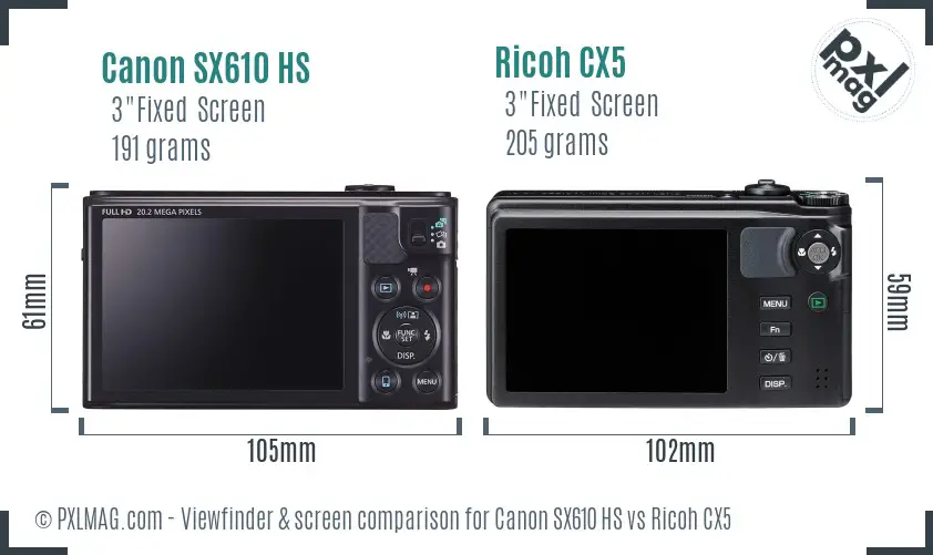 Canon SX610 HS vs Ricoh CX5 Screen and Viewfinder comparison Canon SX610 HS vs Ricoh CX5 Screen and Viewfinder comparison