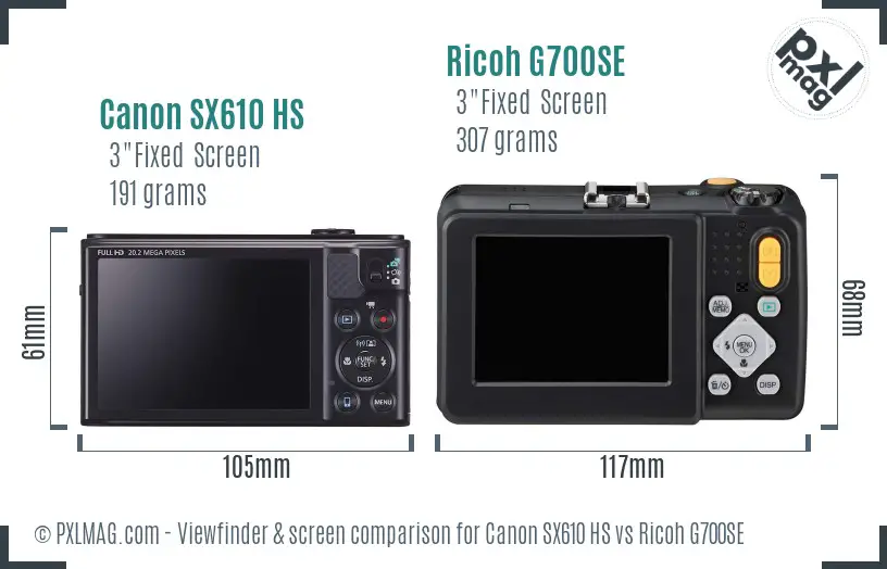 Canon SX610 HS vs Ricoh G700SE Screen and Viewfinder comparison
