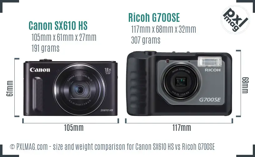 Canon SX610 HS vs Ricoh G700SE size comparison