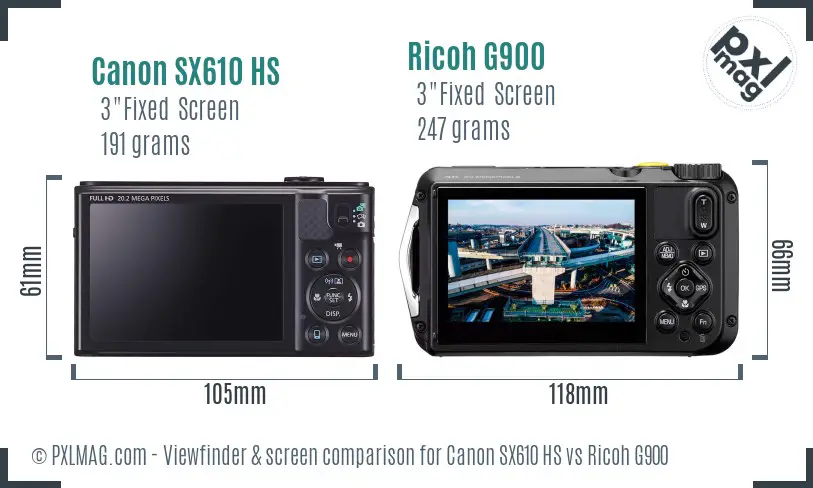 Canon SX610 HS vs Ricoh G900 Screen and Viewfinder comparison