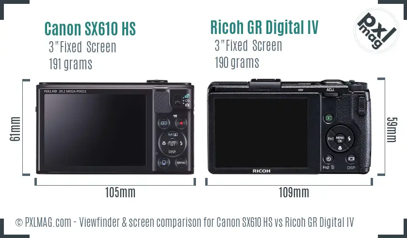 Canon SX610 HS vs Ricoh GR Digital IV Screen and Viewfinder comparison Canon SX610 HS vs Ricoh GR Digital IV Screen and Viewfinder comparison