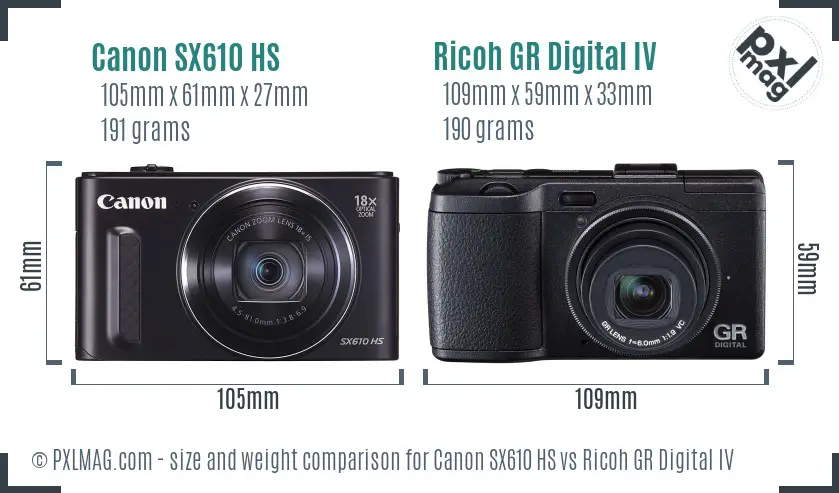 Canon SX610 HS vs Ricoh GR Digital IV size comparison Canon SX610 HS vs Ricoh GR Digital IV size comparison