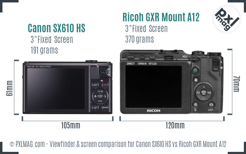 Canon SX610 HS vs Ricoh GXR Mount A12 Screen and Viewfinder comparison