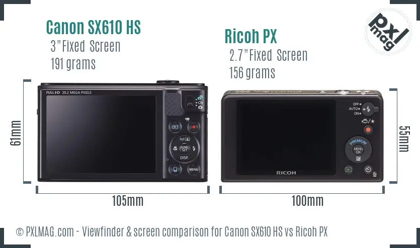 Canon SX610 HS vs Ricoh PX Screen and Viewfinder comparison Canon SX610 HS vs Ricoh PX Screen and Viewfinder comparison
