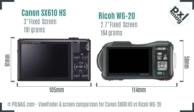 Canon SX610 HS vs Ricoh WG-20 Screen and Viewfinder comparison