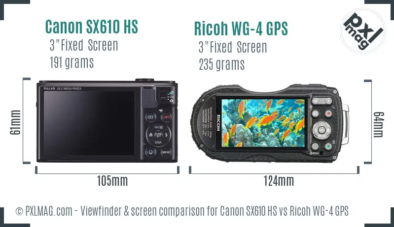 Canon SX610 HS vs Ricoh WG-4 GPS Screen and Viewfinder comparison Canon SX610 HS vs Ricoh WG-4 GPS Screen and Viewfinder comparison