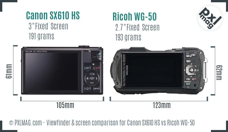 Canon SX610 HS vs Ricoh WG-50 Screen and Viewfinder comparison