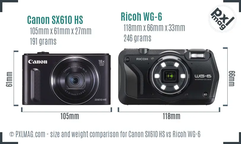 Canon SX610 HS vs Ricoh WG-6 size comparison Canon SX610 HS vs Ricoh WG-6 size comparison