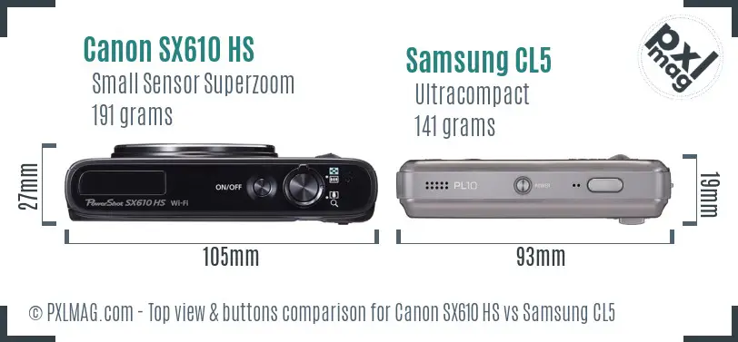 Canon SX610 HS vs Samsung CL5 top view buttons comparison