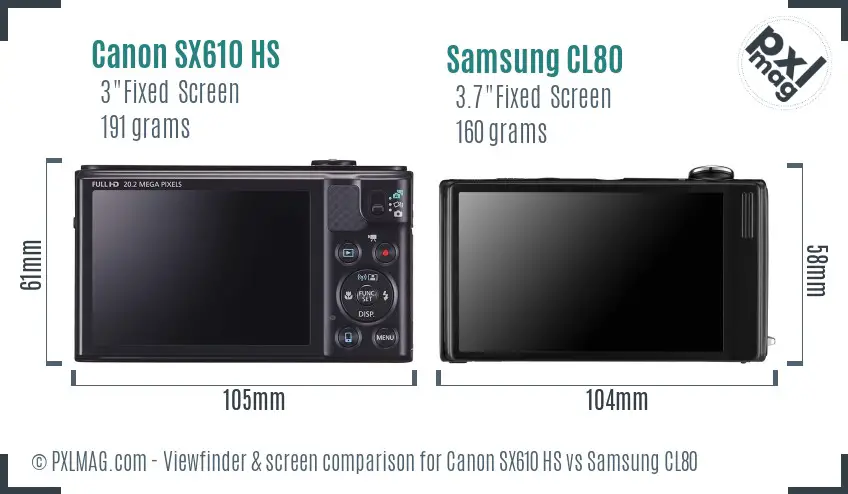 Canon SX610 HS vs Samsung CL80 Screen and Viewfinder comparison Canon SX610 HS vs Samsung CL80 Screen and Viewfinder comparison