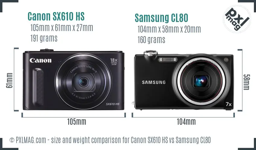 Canon SX610 HS vs Samsung CL80 size comparison Canon SX610 HS vs Samsung CL80 size comparison