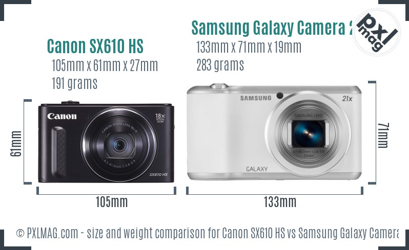 Canon SX610 HS vs Samsung Galaxy Camera 2 size comparison Canon SX610 HS vs Samsung Galaxy Camera 2 size comparison