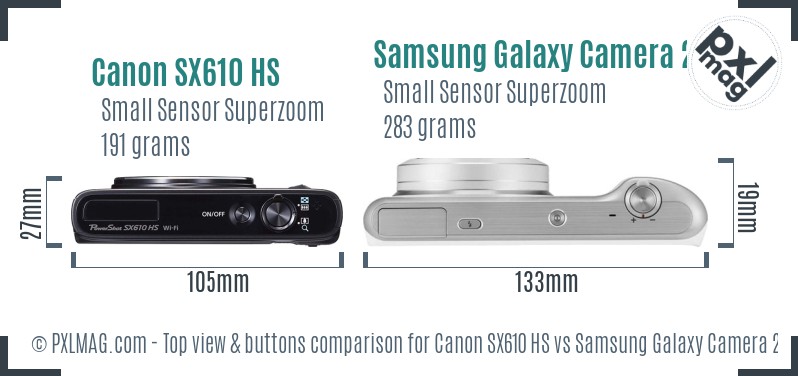 Canon SX610 HS vs Samsung Galaxy Camera 2 top view buttons comparison